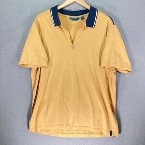 Perry Ellis Men's XXL Gold‎ Mercized Cotton Quarter Zip Polo Shirt Short Sleeve